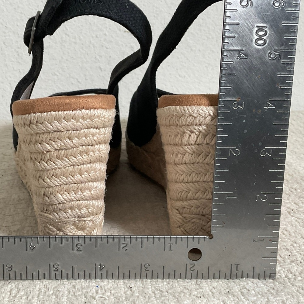 TOMS Black Canvas Peep Toe Espadrille Wedge Slingback Sandals 10022387 Womens 8 - Picture 9 of 14